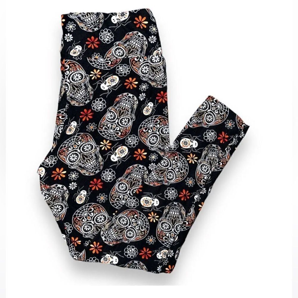 Sugar Candy Skull Floral Spider Halloween Leggings